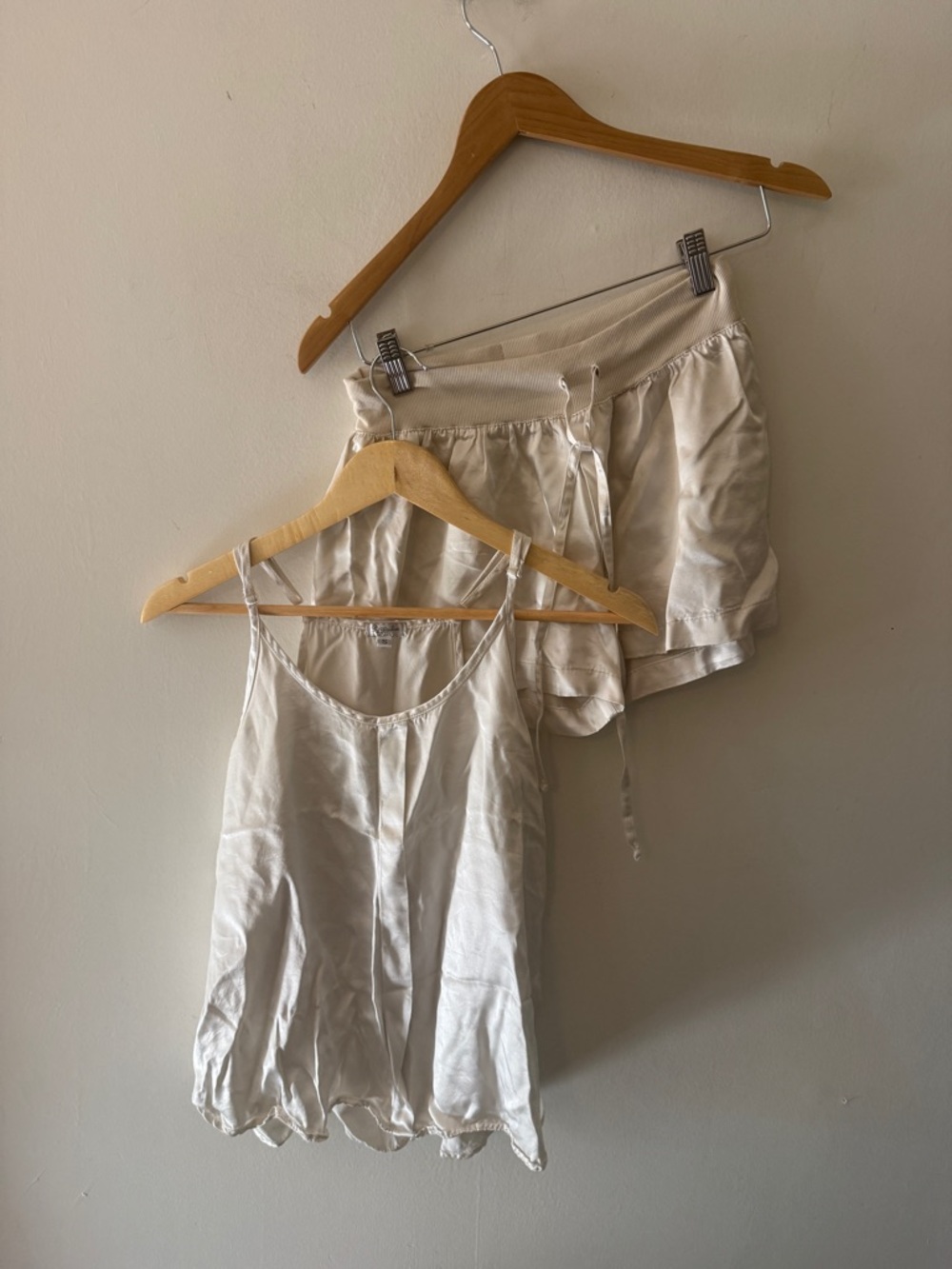 PJ HARLOW SET BUNDLE Lightweight Satin Camisole & Drawstring Short Set in Cream